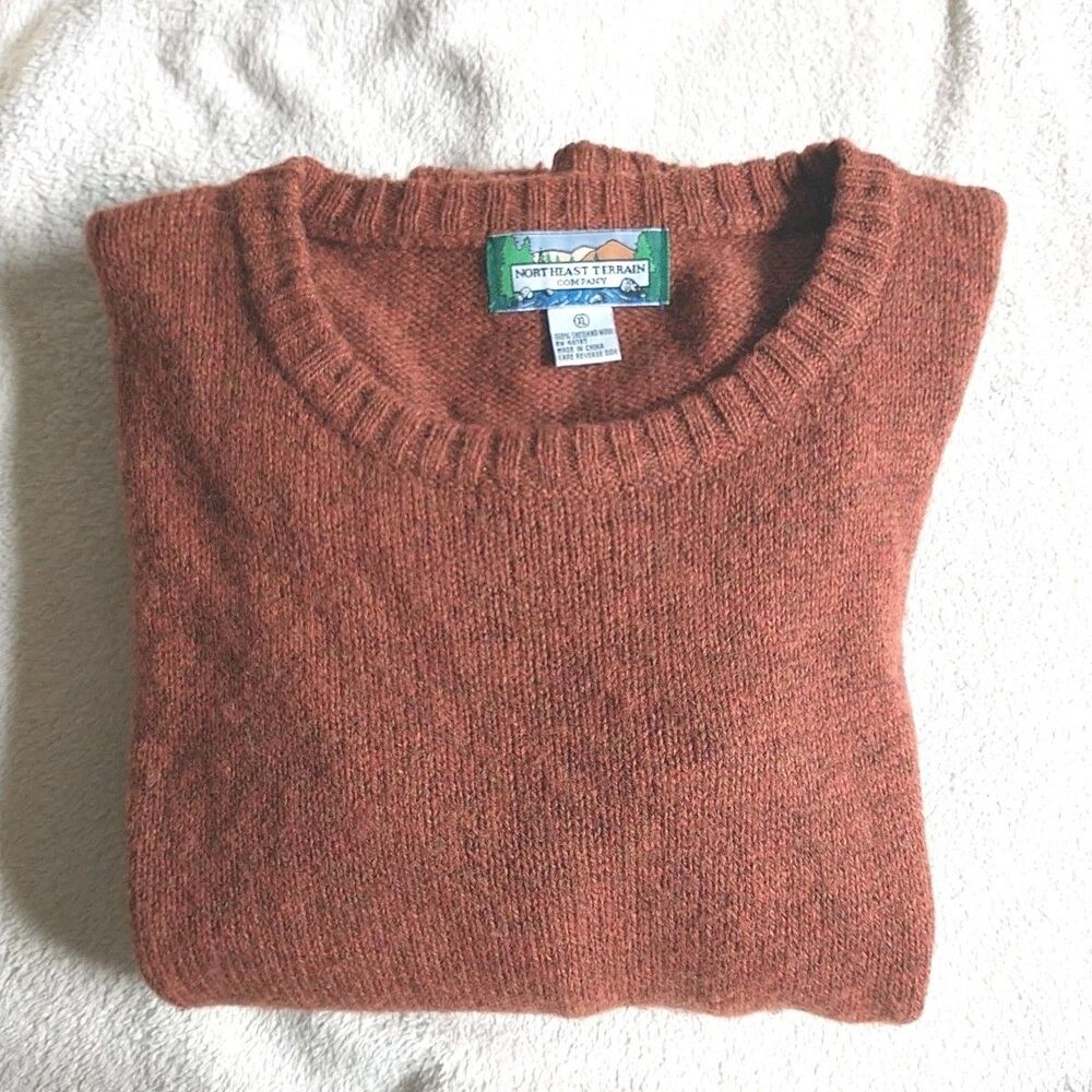 Vtg Northeast Terrain Company Sweater Mens XL Brown Rust Shetland Wool Crewneck